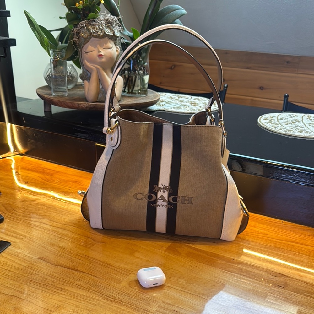 Coach Tan and White Shoulder Bag